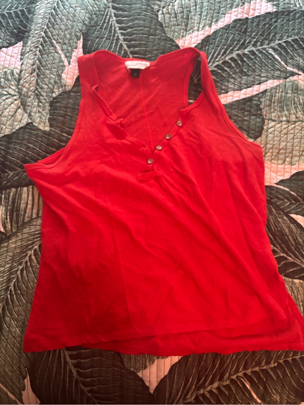 Universal thread Red Sleeveless V-Neck Button Tank Top